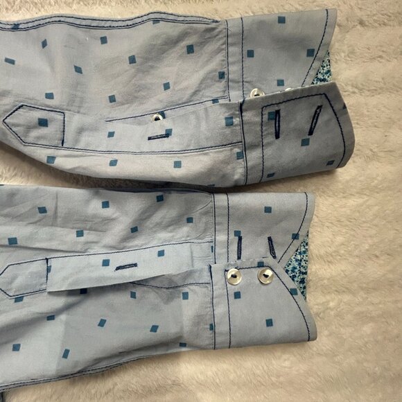 Georg Roth Los Angeles Mens XL Long Sleeve Button-Down Shirt Blue Square Print - Picture 9 of 10